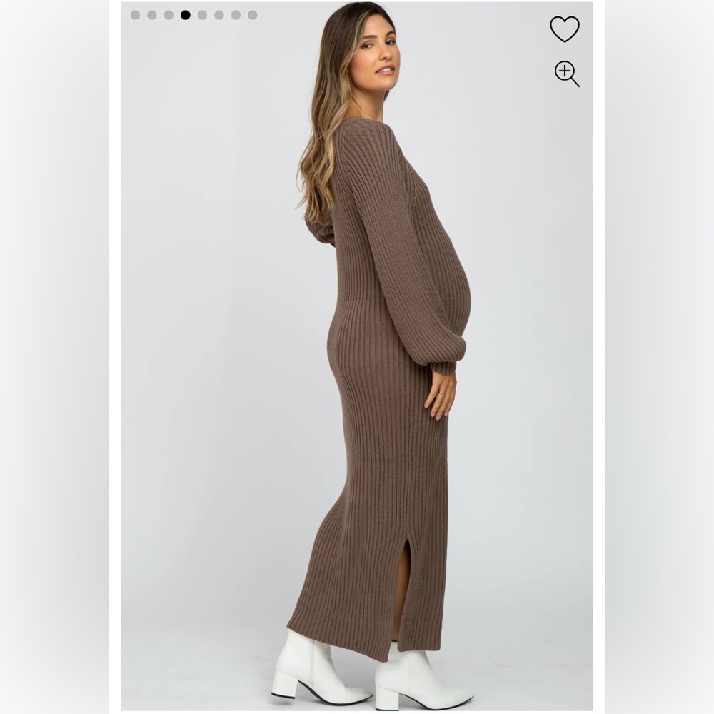 Taupe Side Slit Maternity Maxi Sweater Dress from PinkBlush maternity